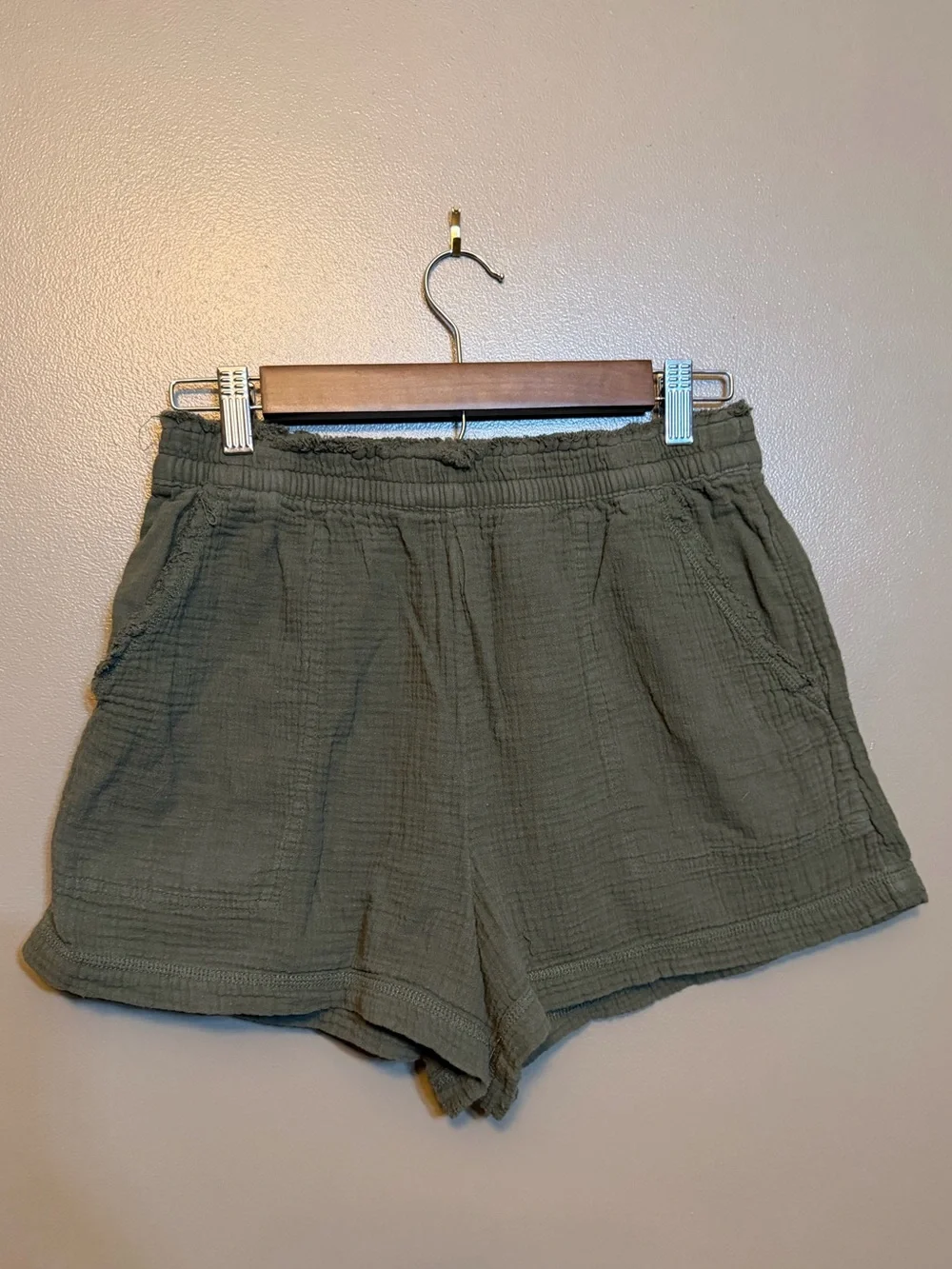 aerie Olive Green Casual Elastic-Waist Shorts